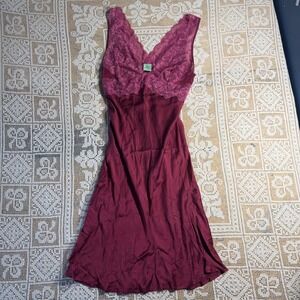 VTG Mary Green Burgundy Silk & Lace Slip Gown Dark Romantic Boudoir Heirloom S
